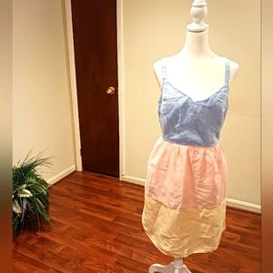 Cynthia Rowley Linen Dress Color Block  Blue Pink Yellow Size Large